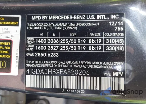 2015 Mercedes-Benz Ml 350 4Matic from USA, damaged, VIN 4JGDA5HBXFA520206